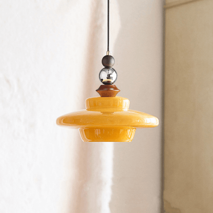 Elegant Beige Glas Pendellampe - Middelalderlig Stil