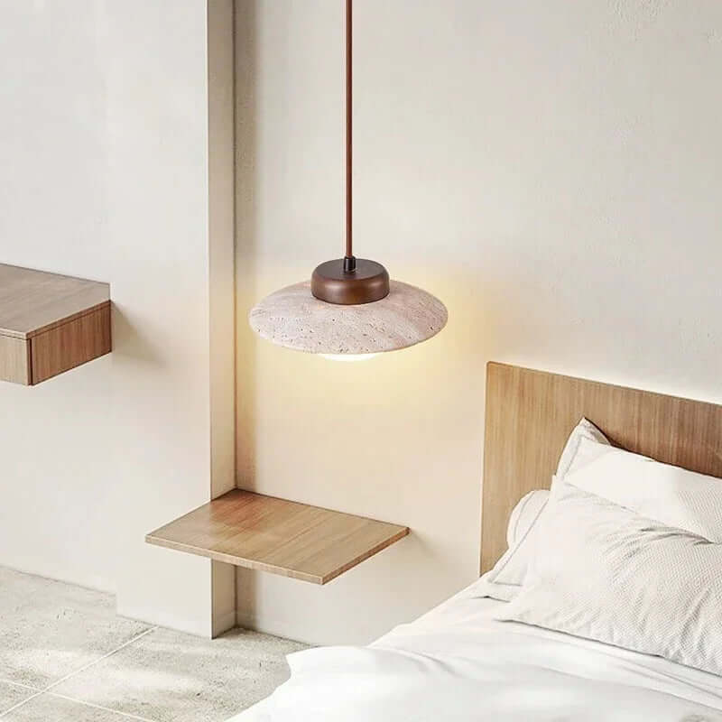 Elegant LED-pendel i sten og valnøddetræ