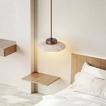 Elegant LED-pendel i sten og valnøddetræ