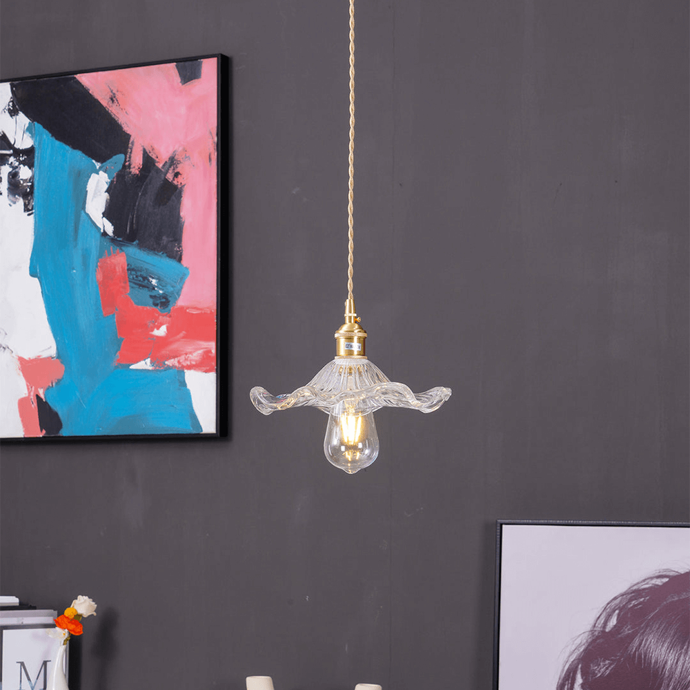 Elegant Hibiscus Pendel Lampe i Messing og Glas