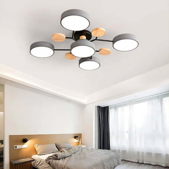 Forgrenet LED-loftslampe i træ og metal