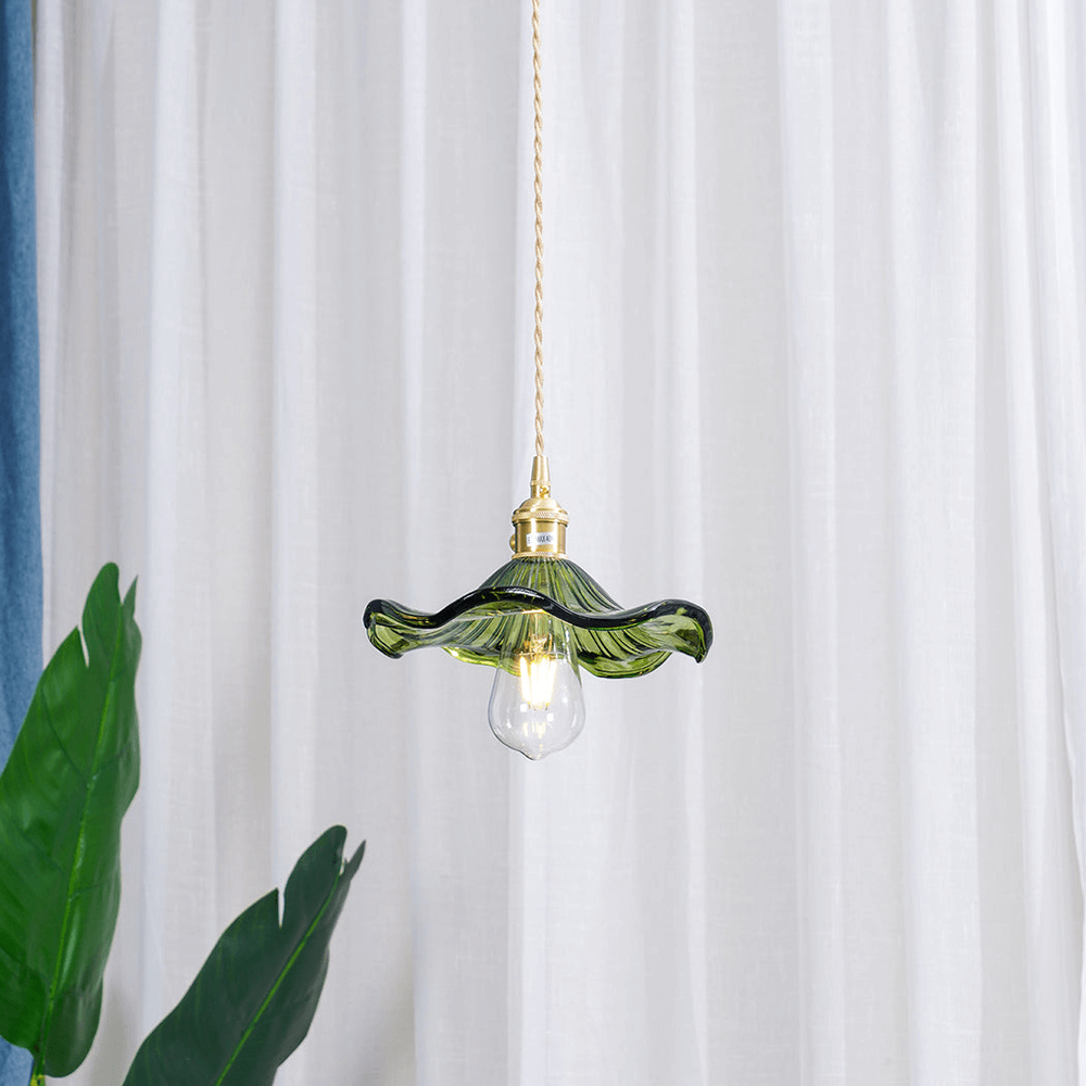 Elegant Hibiscus Pendel Lampe i Messing og Glas