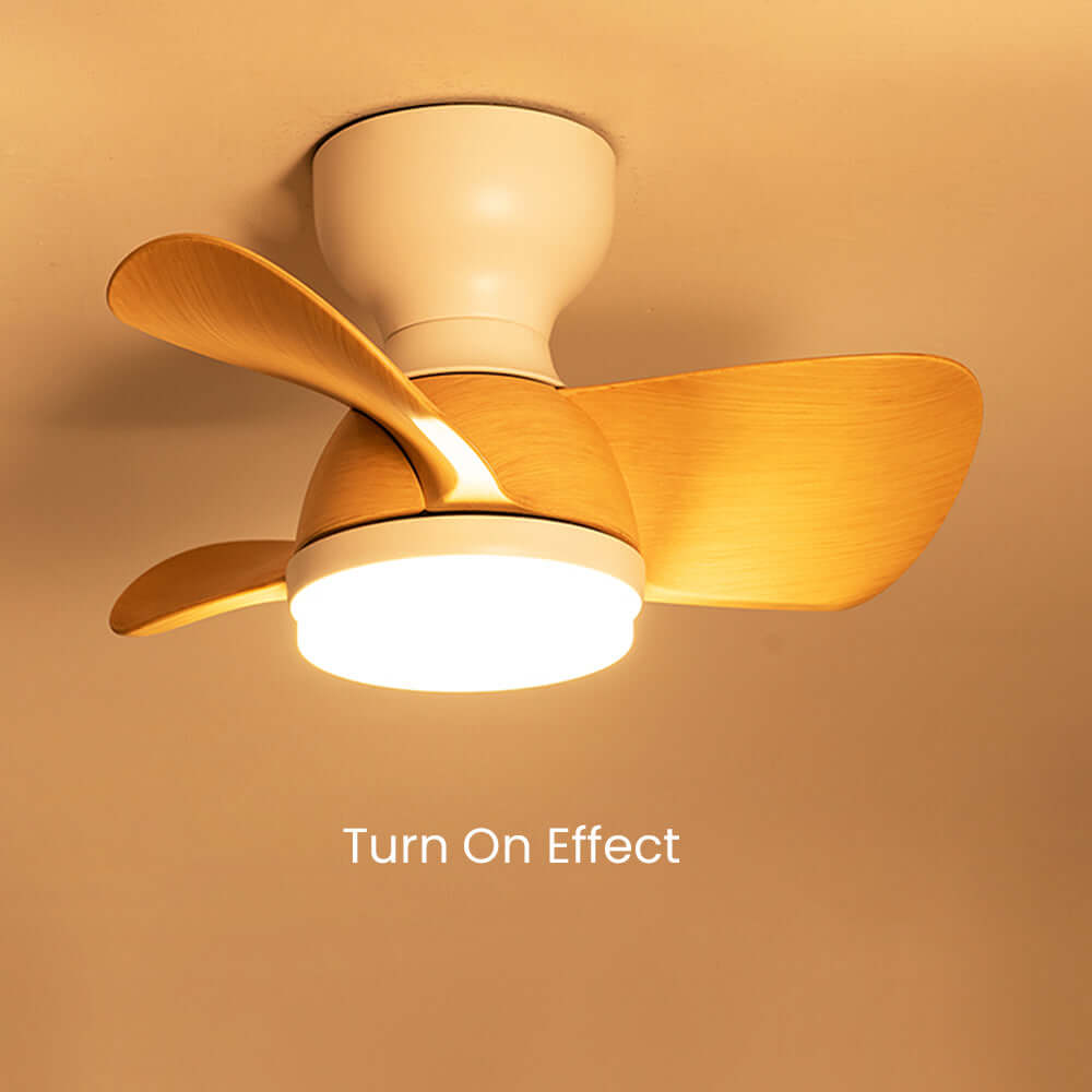Loftsventilator i træ med LED-lys