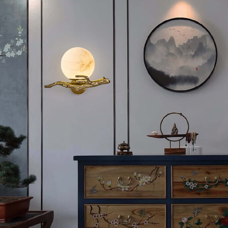 Elegant Væglampe i Kobber og Marmor