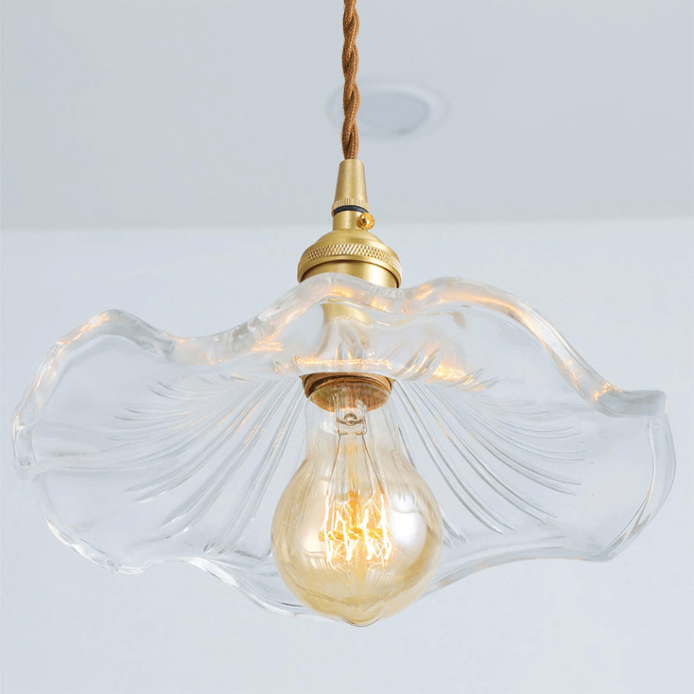 Elegant Hibiscus Pendel Lampe i Messing og Glas