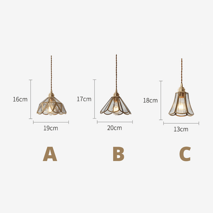 Elegant Glas Pendellampe - Messing Detaljer