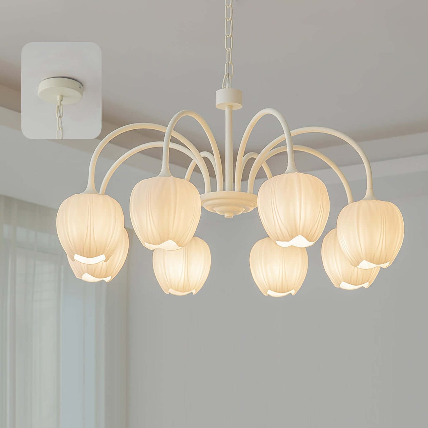 Elegant Matcha Lysekrone i Tulipandesign