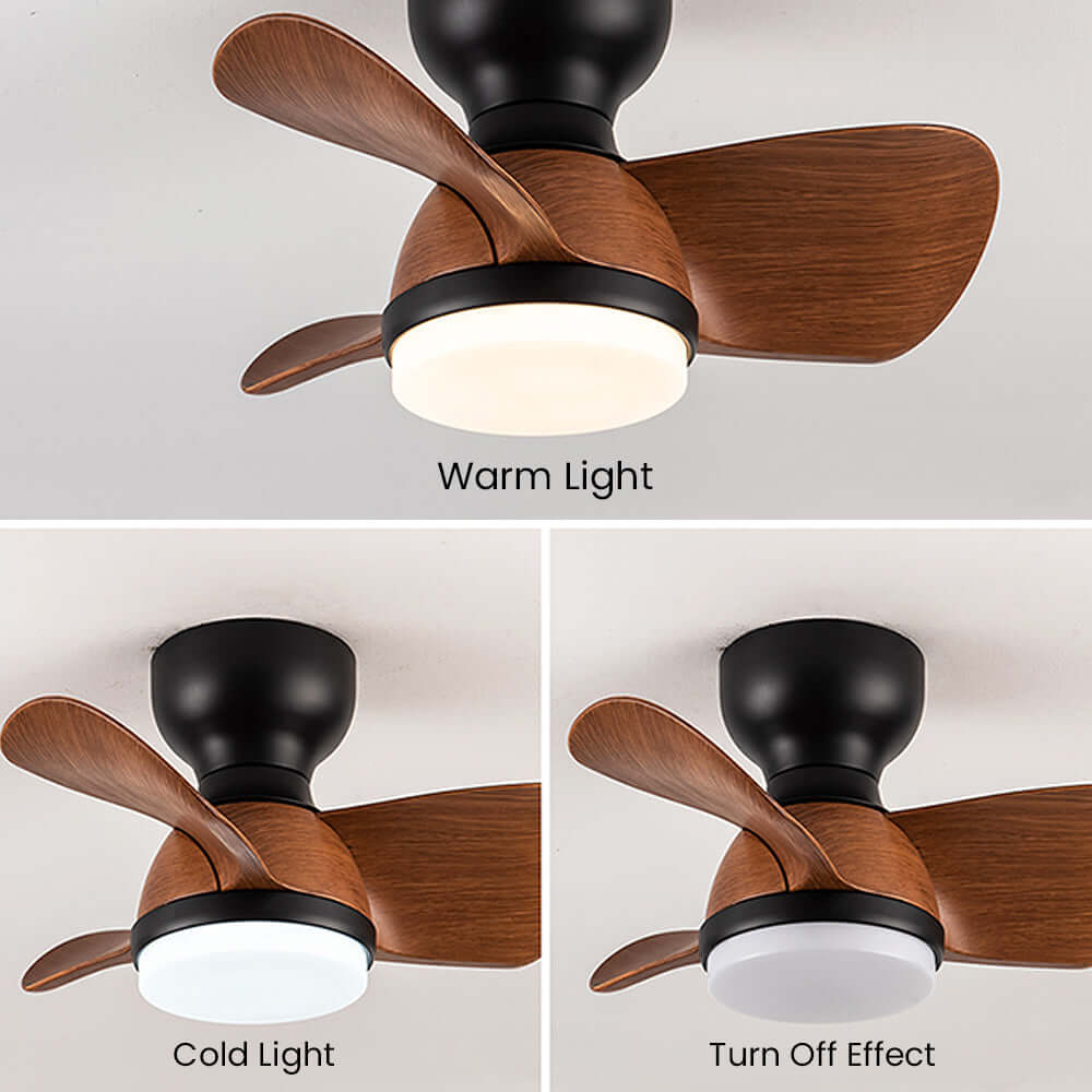 Loftsventilator i træ med LED-lys