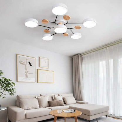 Forgrenet LED-loftslampe i træ og metal