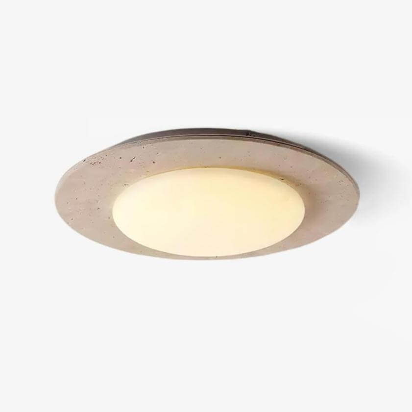 Kuppelformet loftslampe i travertin og træ