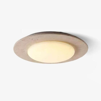 Kuppelformet loftslampe i travertin og træ