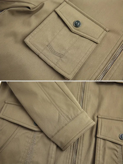 "Åndbar herre udendørs jakke, 100% nylon, vandafvisende med lommer, opstående krave, grå farve, casual fit"