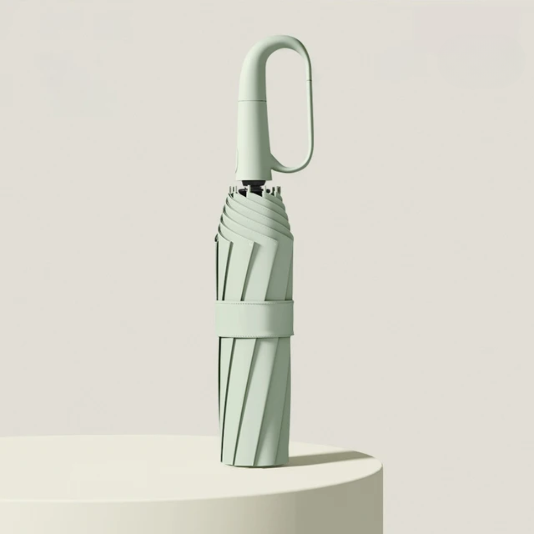 "Automatisk vindtæt paraply med reflekterende kant, åben og klar til brug mod regnen med robust design og synlighed."