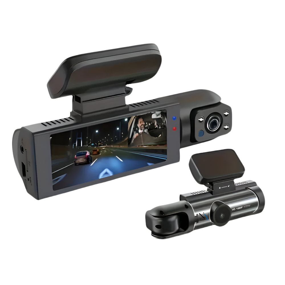 Avanceret dashcam med 360° udsyn, Full HD, og sort diskret design. Passer til alle biler, perfekt til dag og nat.
