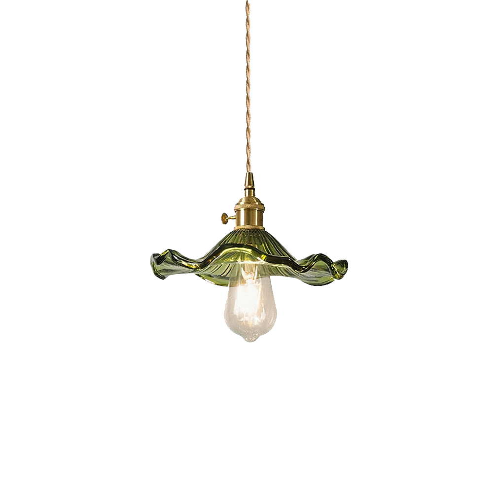 Elegant Hibiscus Pendel Lampe i Messing og Glas