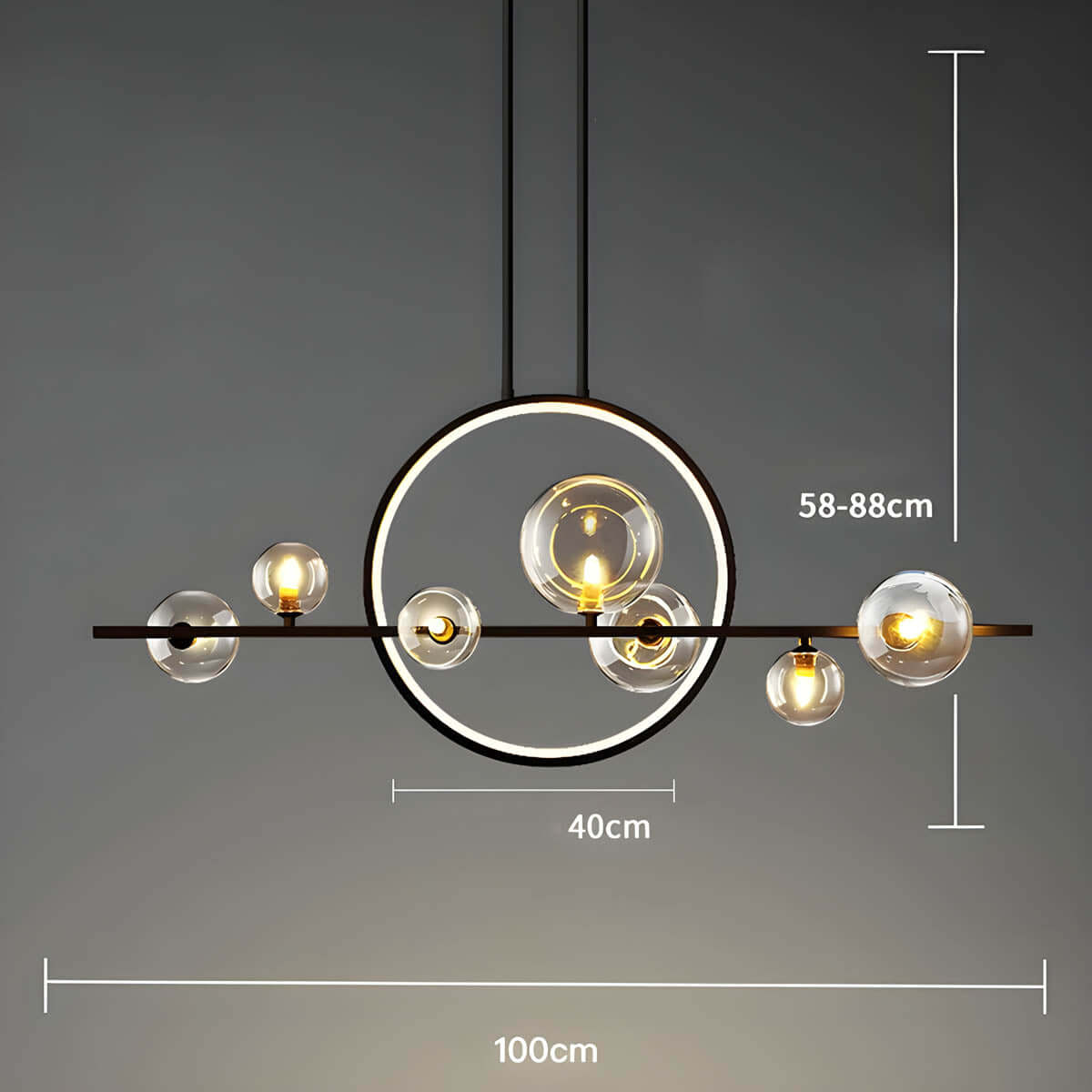 Elegant Lysekrone med Glaskugler | 100/140cm