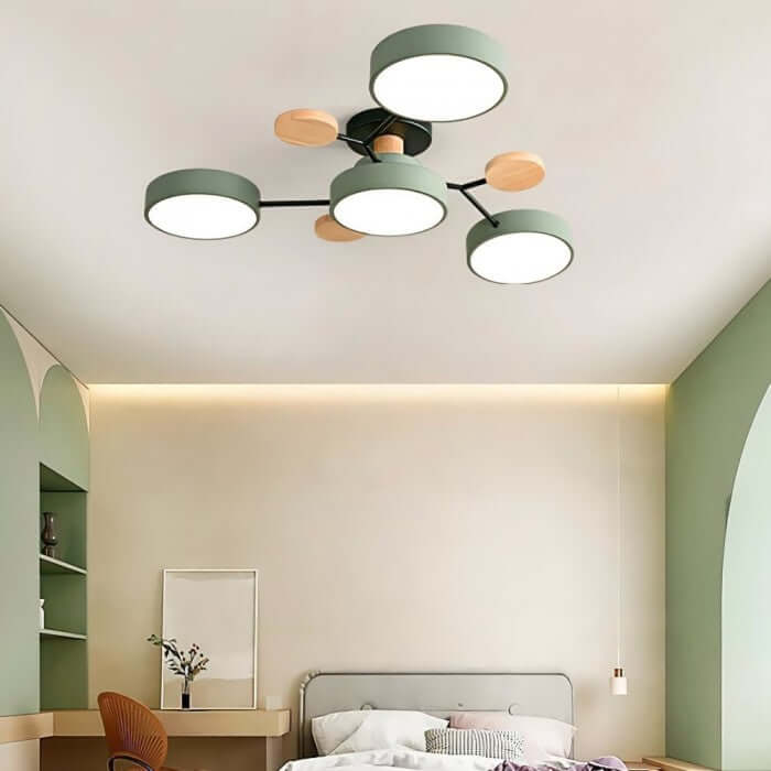 Forgrenet LED-loftslampe i træ og metal