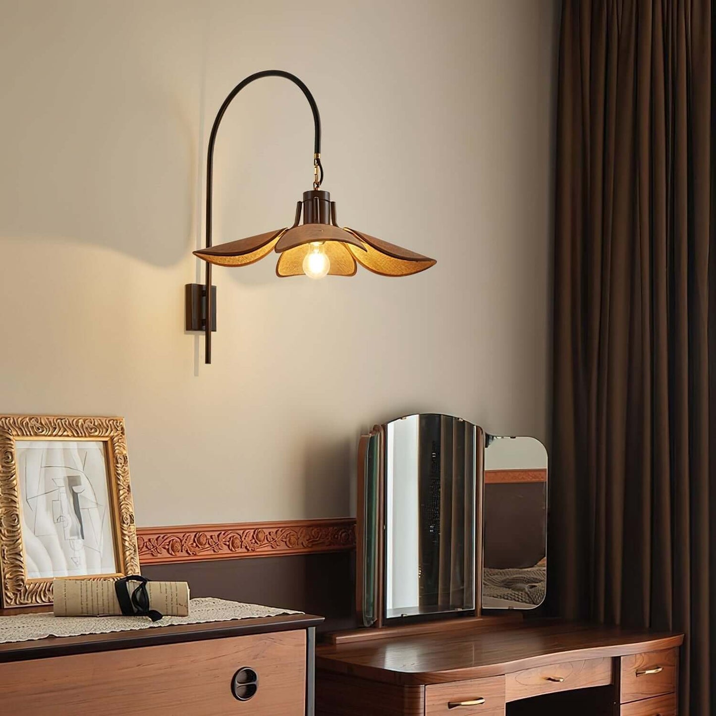 Elegant Blomster Væglampe 52cm - Metal & Hør