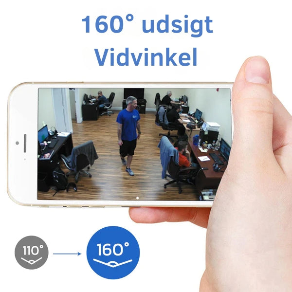"Bærbart NanoWatch WiFi kamera med 1080p HD og 120° vidvinkellinse, magnetisk base, sort diskret design"