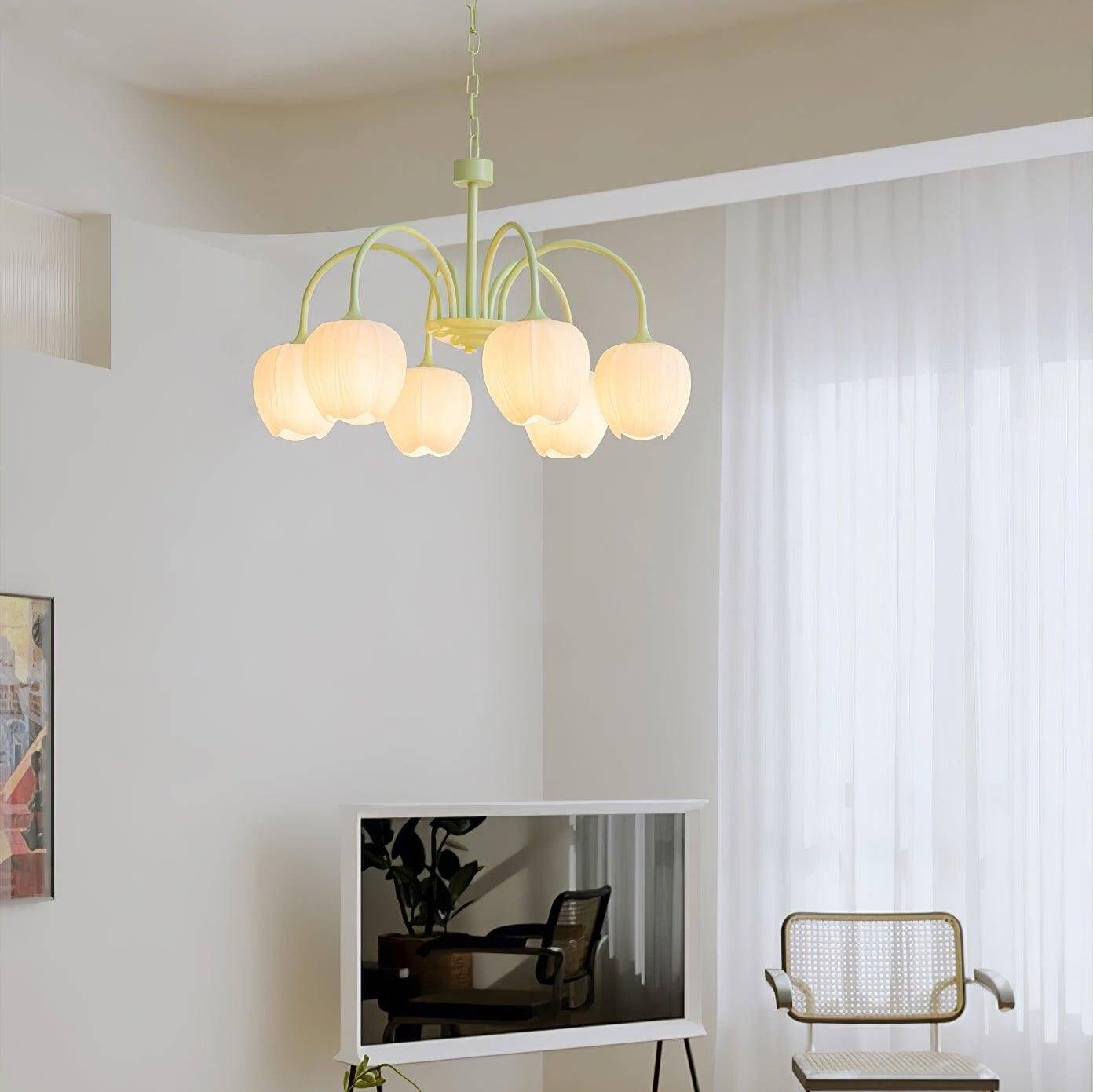 Elegant Matcha Lysekrone i Tulipandesign