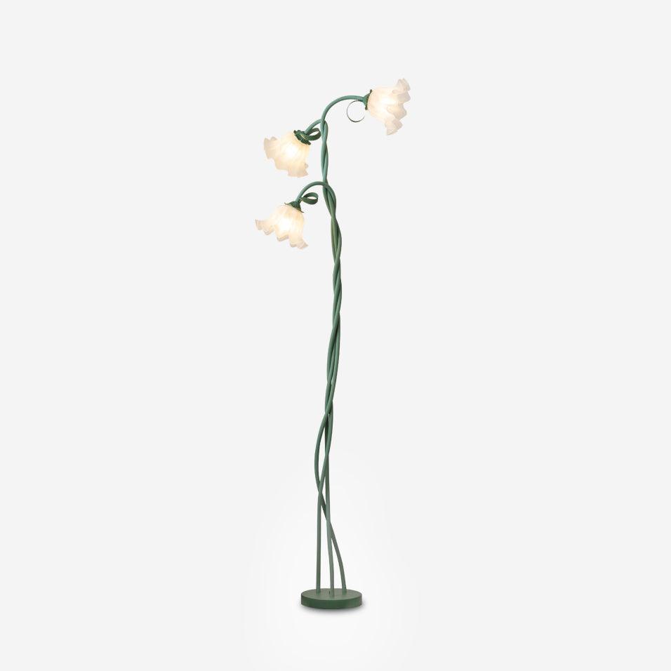 Elegant Blomster Gulvlampe i Mat Grøn