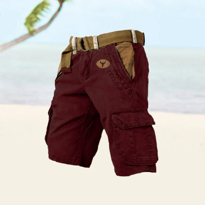 "Blå cargo shorts til herre med mange lommer og justerbar linning for optimal komfort og stil."