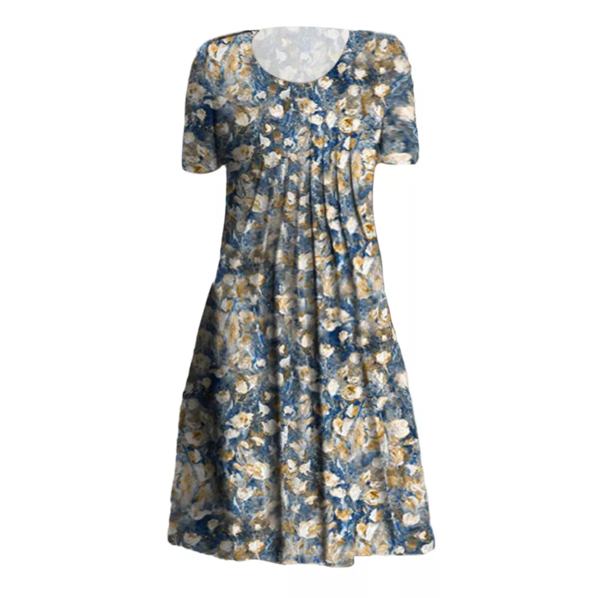 "Blomstret sommer midi kjole, let stof, afslappet pasform, lommer, feminint design, perfekt til varme dage"