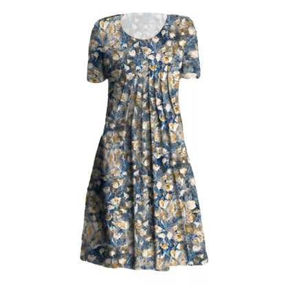 "Blomstret sommer midi kjole, let stof, afslappet pasform, lommer, feminint design, perfekt til varme dage"