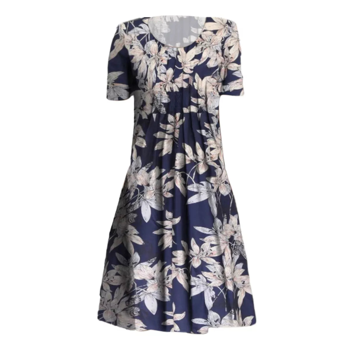 "Blomstret sommer midi kjole, let stof, afslappet pasform, lommer, feminint design, perfekt til varme dage"