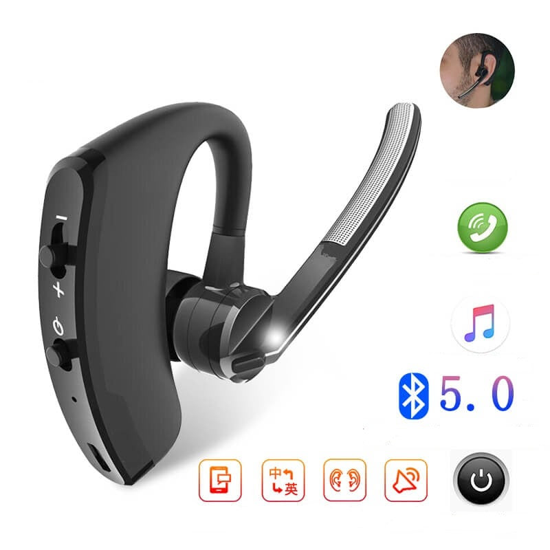 Bluetooth-øretelefon til det ene øre, trådløs og støjreducerende, kompakt design, ergonomisk pasform, mænds tilbehør.