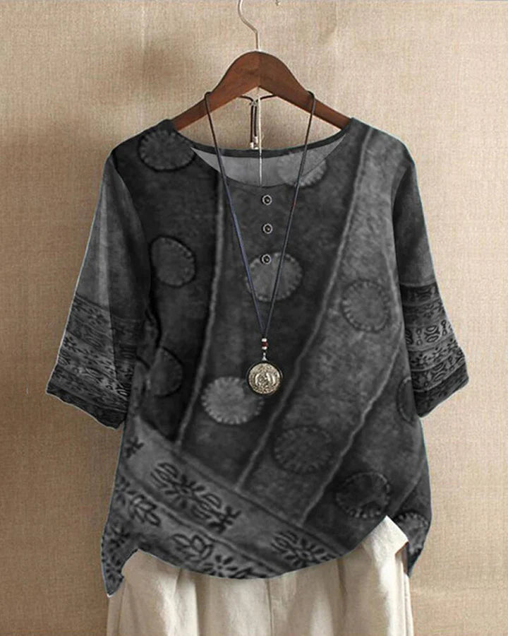 "Boho bluse til kvinder med stilfuldt vinmarkprint, afslappet pasform, ideel til hverdagsbrug og særlige lejligheder"