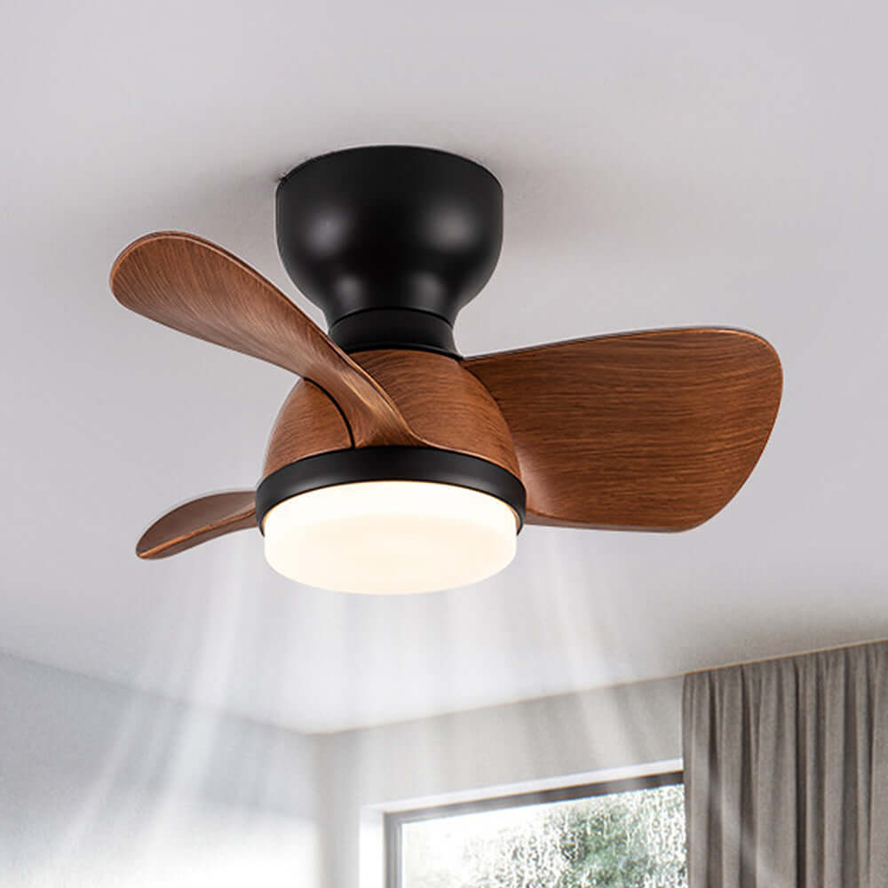 Loftsventilator i træ med LED-lys