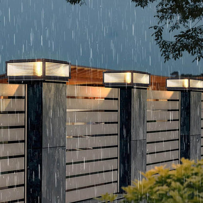 Udendørs LED Søjlelampe i Ribbet Glas - Sort