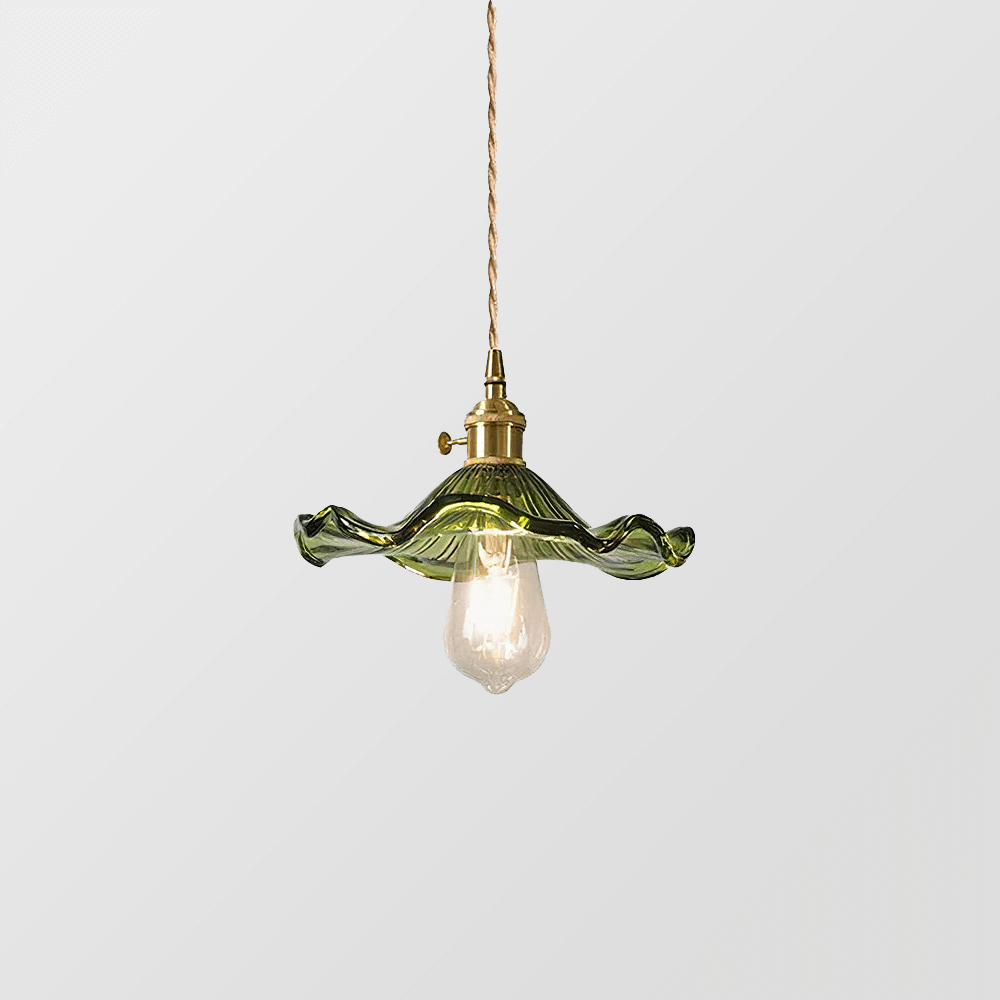 Elegant Hibiscus Pendel Lampe i Messing og Glas