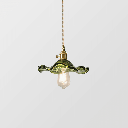 Elegant Hibiscus Pendel Lampe i Messing og Glas
