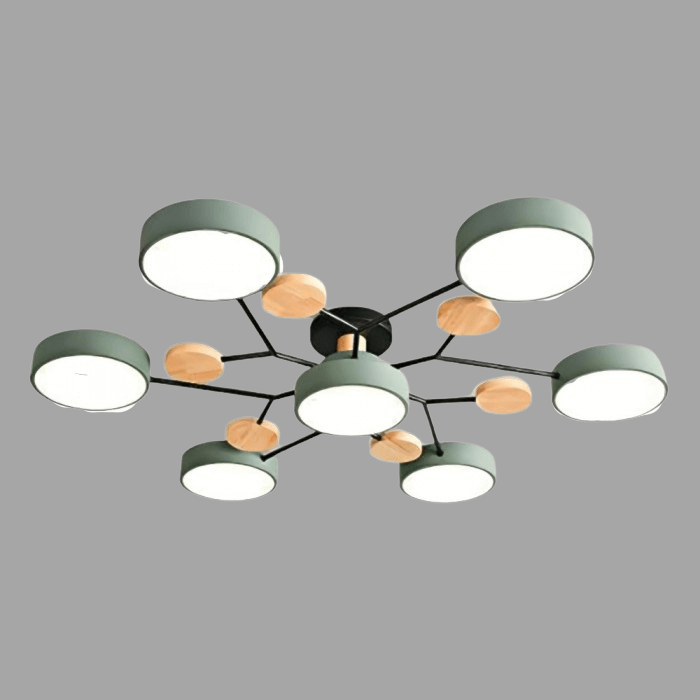 Forgrenet LED-loftslampe i træ og metal