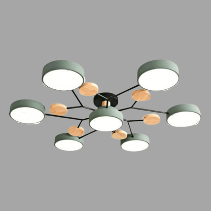 Forgrenet LED-loftslampe i træ og metal