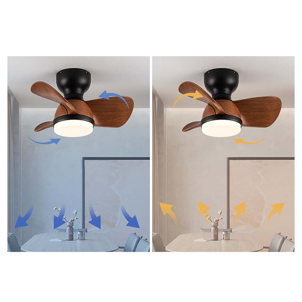 Loftsventilator i træ med LED-lys