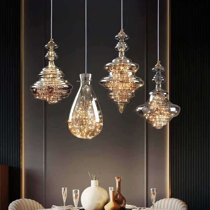Elegant Pendel i Gråt Glas med Stjernehimmeleffekt