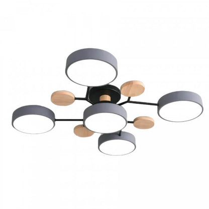 Forgrenet LED-loftslampe i træ og metal
