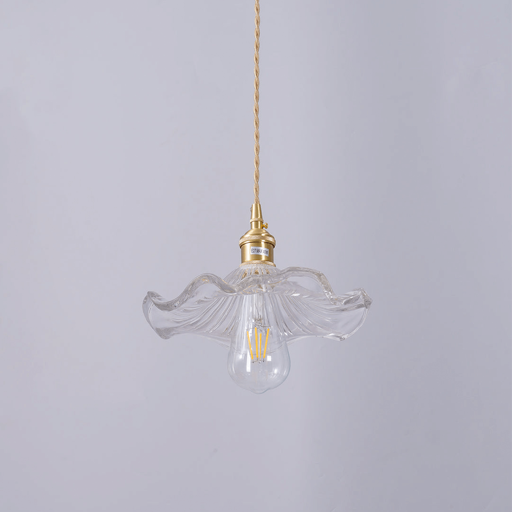 Elegant Hibiscus Pendel Lampe i Messing og Glas