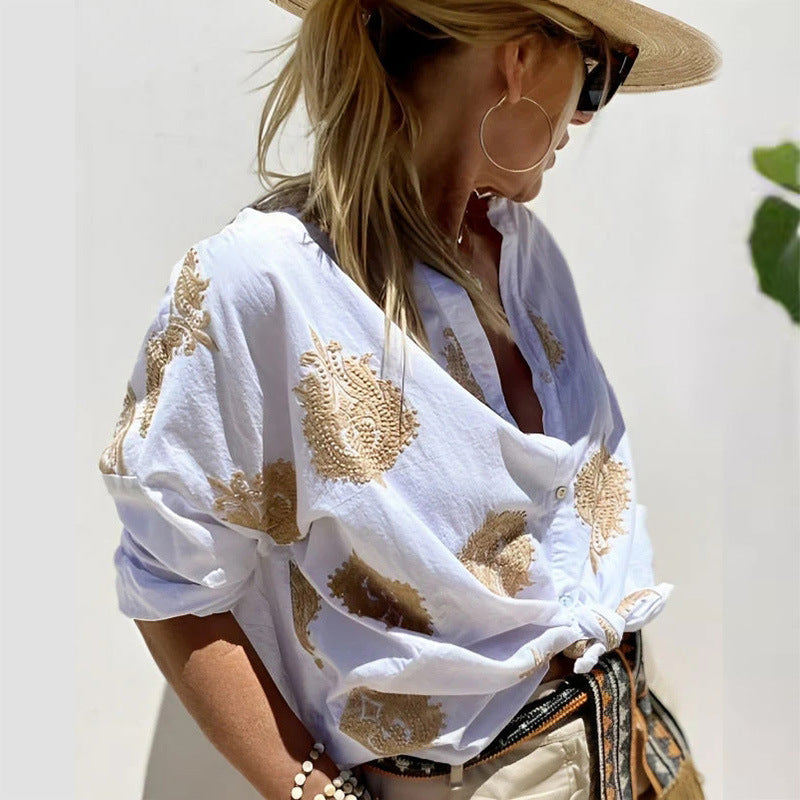 "Chic sommerbluse til damer, letvægts og åndbar, elegant print, perfekt til solrige dage, flerfarvet"