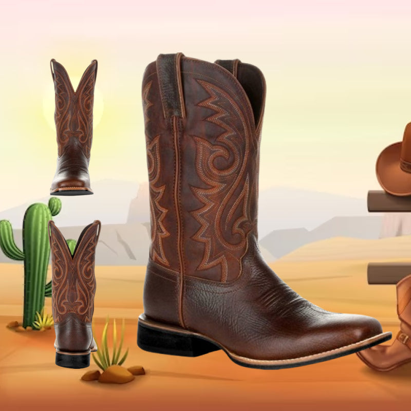 "Cowboy læderstøvler til mænd i slidstærkt PU-læder med klassisk westernstil og komfortabel pasform."