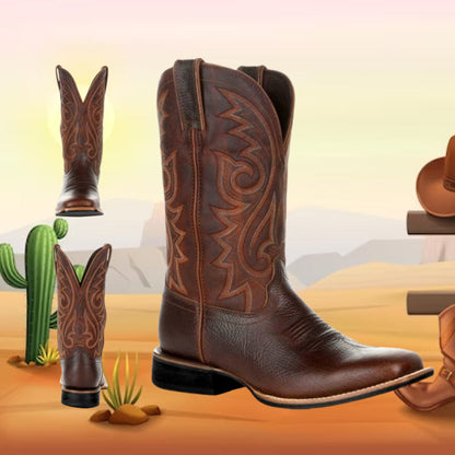 "Cowboy læderstøvler til mænd i slidstærkt PU-læder med klassisk westernstil og komfortabel pasform."