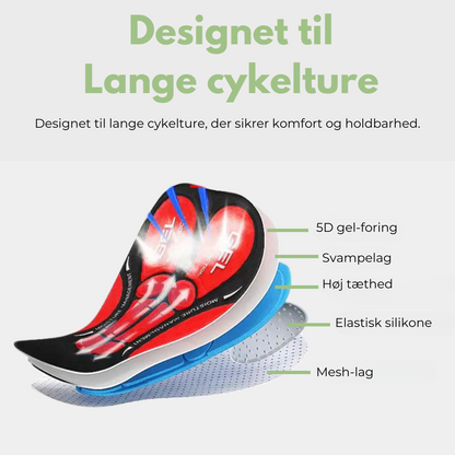 "Cykelbukser med gelpude til mænd og kvinder, åndbart materiale, unisex design, optimal komfort til lange cykelture."