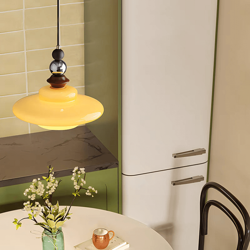 Elegant Beige Glas Pendellampe - Middelalderlig Stil