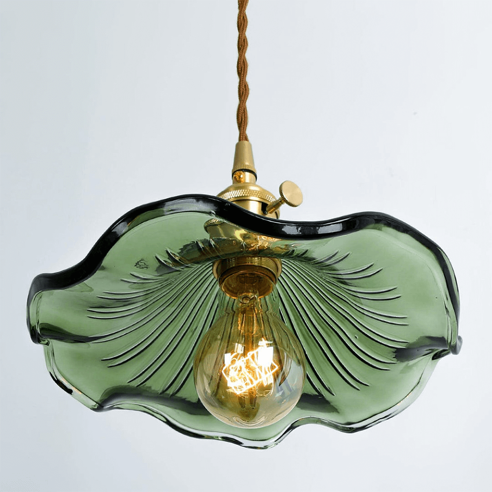 Elegant Hibiscus Pendel Lampe i Messing og Glas