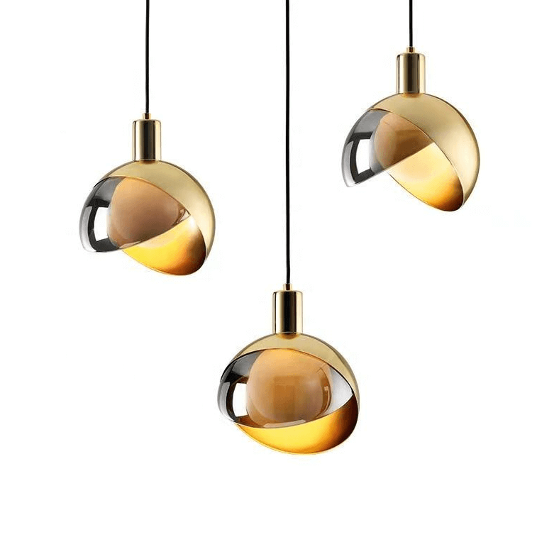 Elegant Pendellampe i Røggrå Glas & Guld