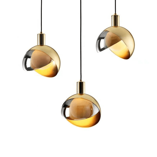 Elegant Pendellampe i Røggrå Glas & Guld
