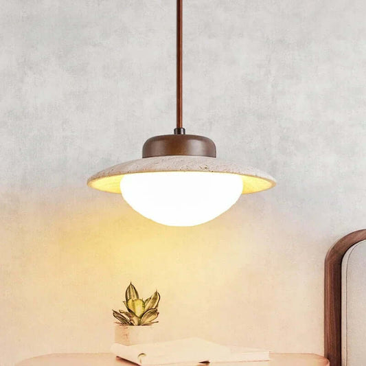 Elegant LED-pendel i sten og valnøddetræ